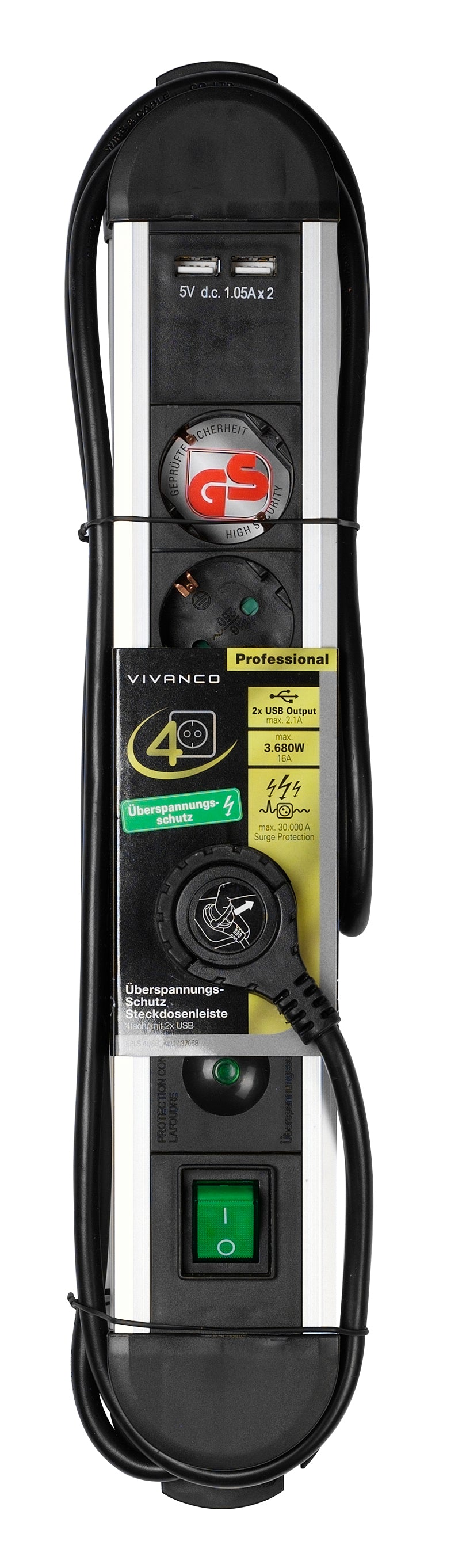 ALU Steckdosenleiste 4fach Professional, 1,6 m