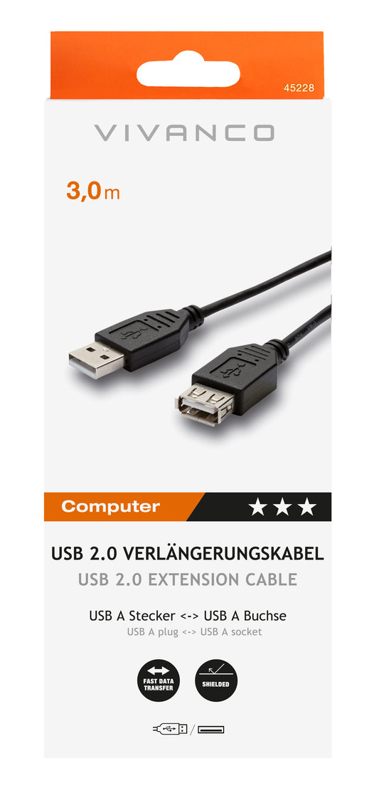 USB 2.0 komp. Verlängerungskabel, AM-AF, 3 m
