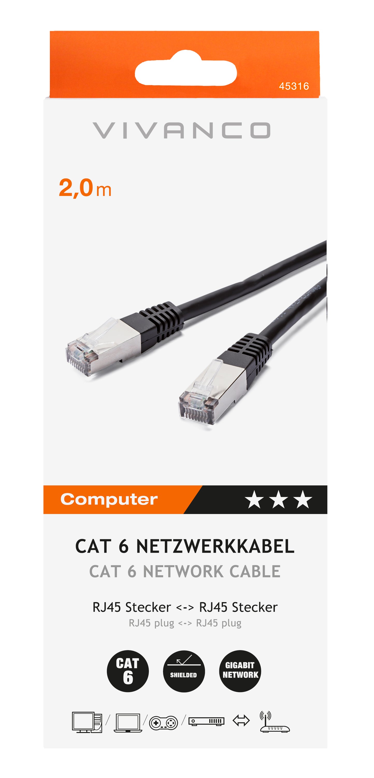 Cat6 Netzwerkkabel F/UTP 2m (ASIN: B081M2849M)