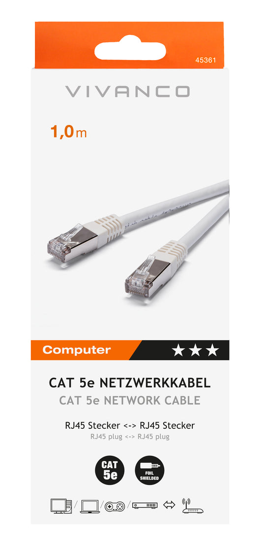 CAT5e Netzwerkkabel, 1:1, 2× RJ45, 1,0 m