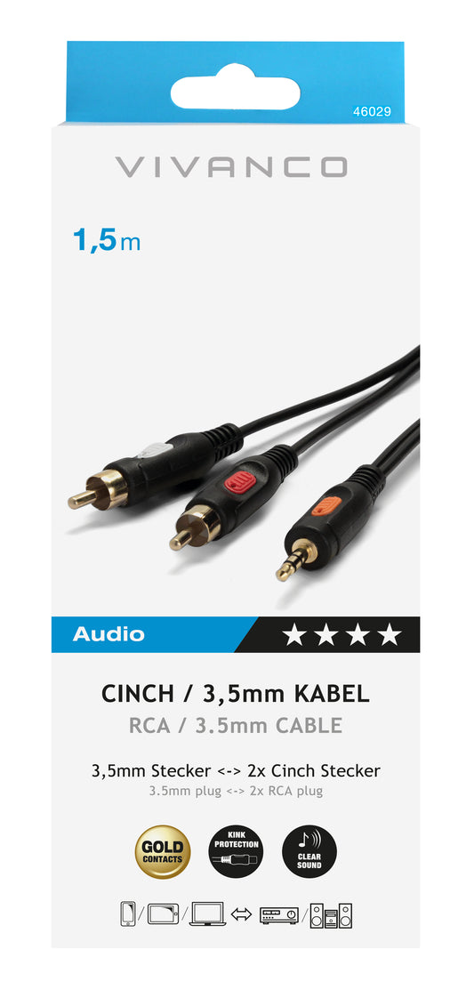 Audiokabel, 2× Cinchstecker – 3,5 mm Klinkenstecker