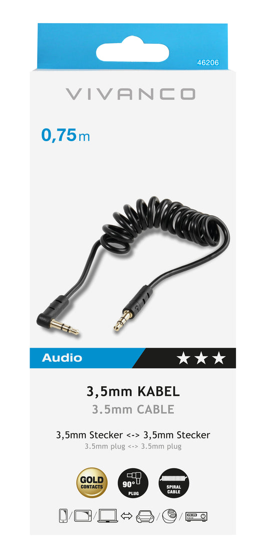 Audiokabel, Spiralkabel, 3,5 mm Stecker ↔ 3,5 mm