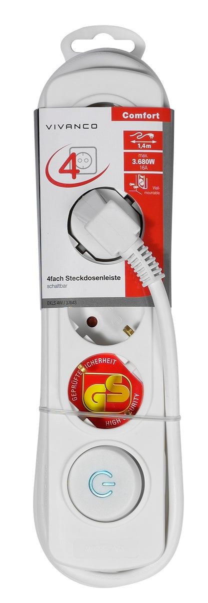 Steckdosenleiste 4fach Comfort Line, 1,4 m, weiß