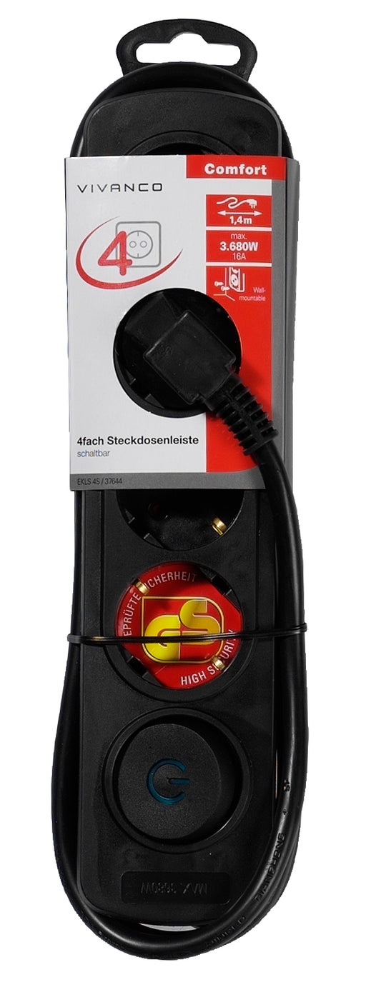 Steckdosenleiste 4fach Comfort Line, 1,4 m, schwarz
