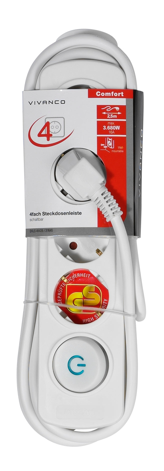 Steckdosenleiste 4fach Comfort Line, 2,5 m, weiß