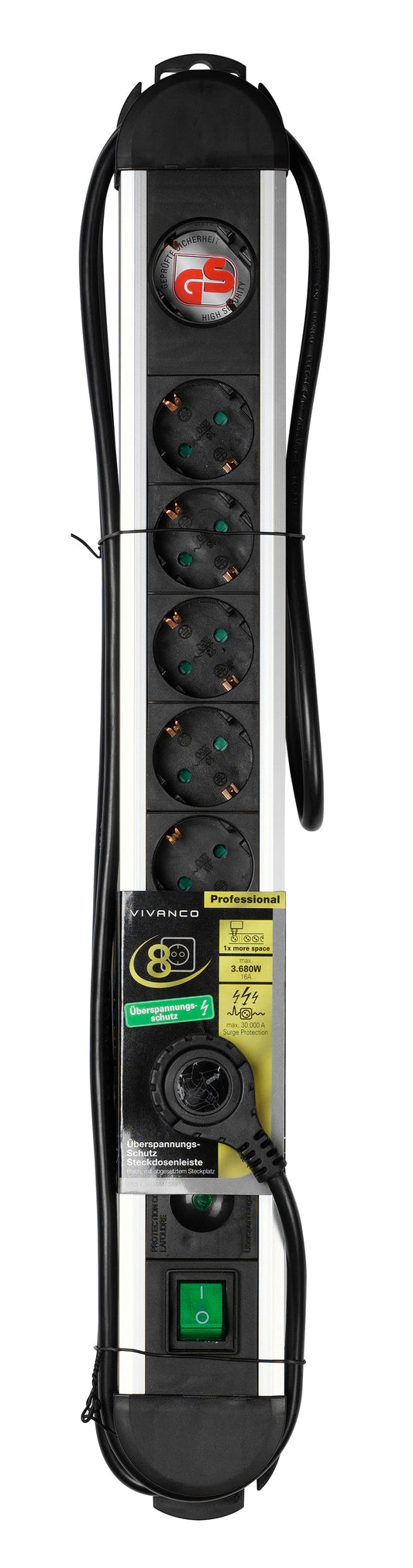 ALU Steckdosenleiste 8fach Professional, 2,0 m