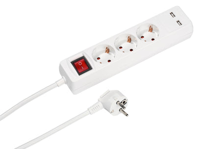 3fach Steckdosenleiste mit Schalter, 2× USB