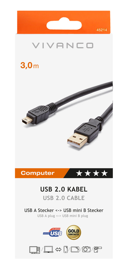 USB 2.0 zert.Kabel, St.A,St. mini B, 3m