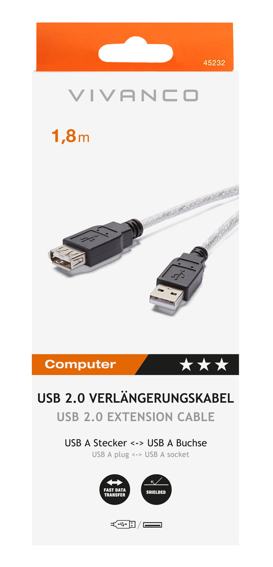USB 2.0 komp. Verlängerungskabel, AM-AF, 1,8 m