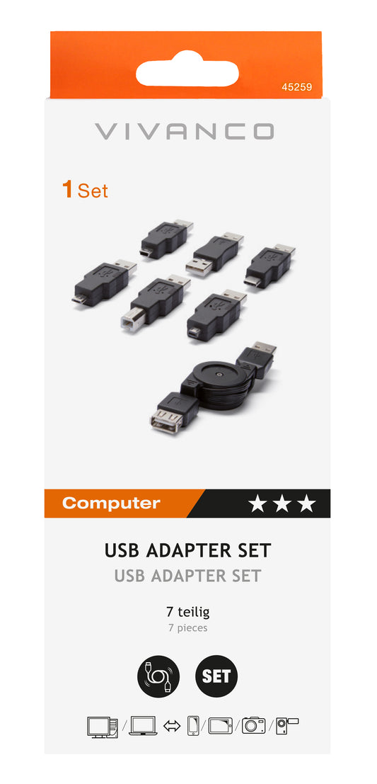 USB Adapter Set mit USB Kabelaufroller