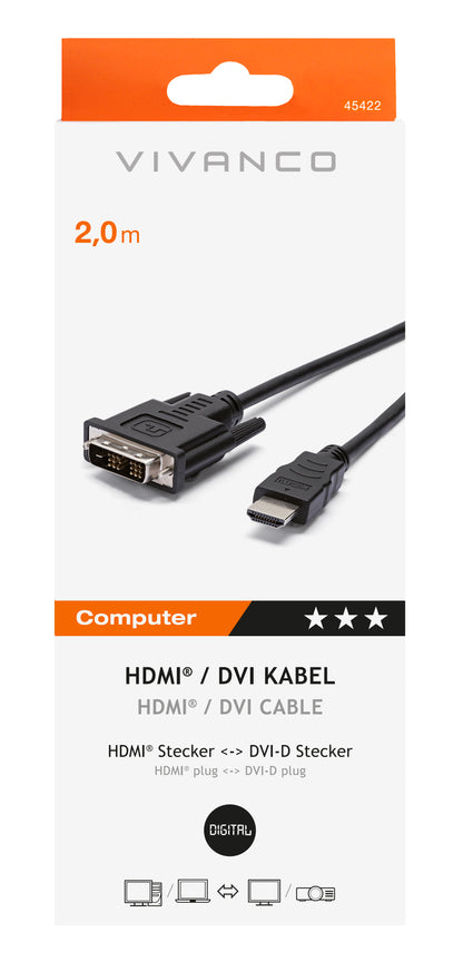 HDMI Kabel, HDMI St. – DVI-D St., 2,0 m, schwarz (ASIN: B002Y8VF82)