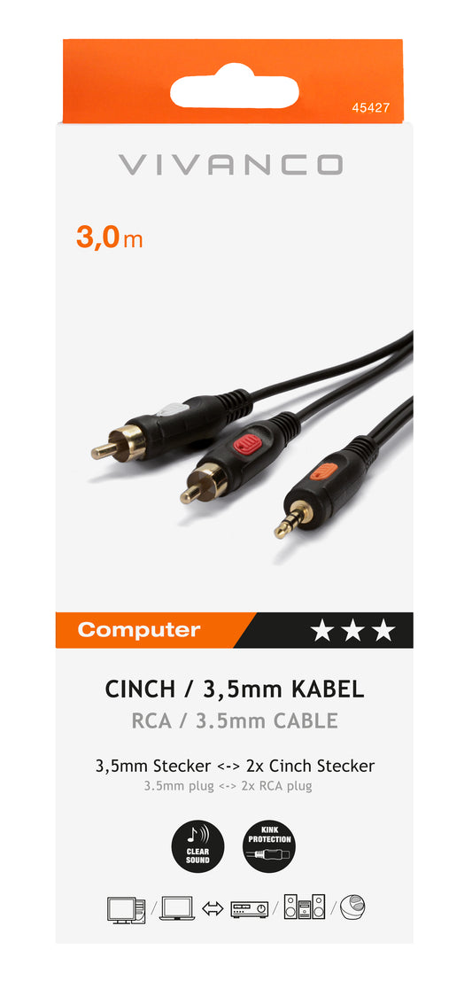 Audiokabel, 3,5 mm Klinkenstecker – 2× Cinchstecker