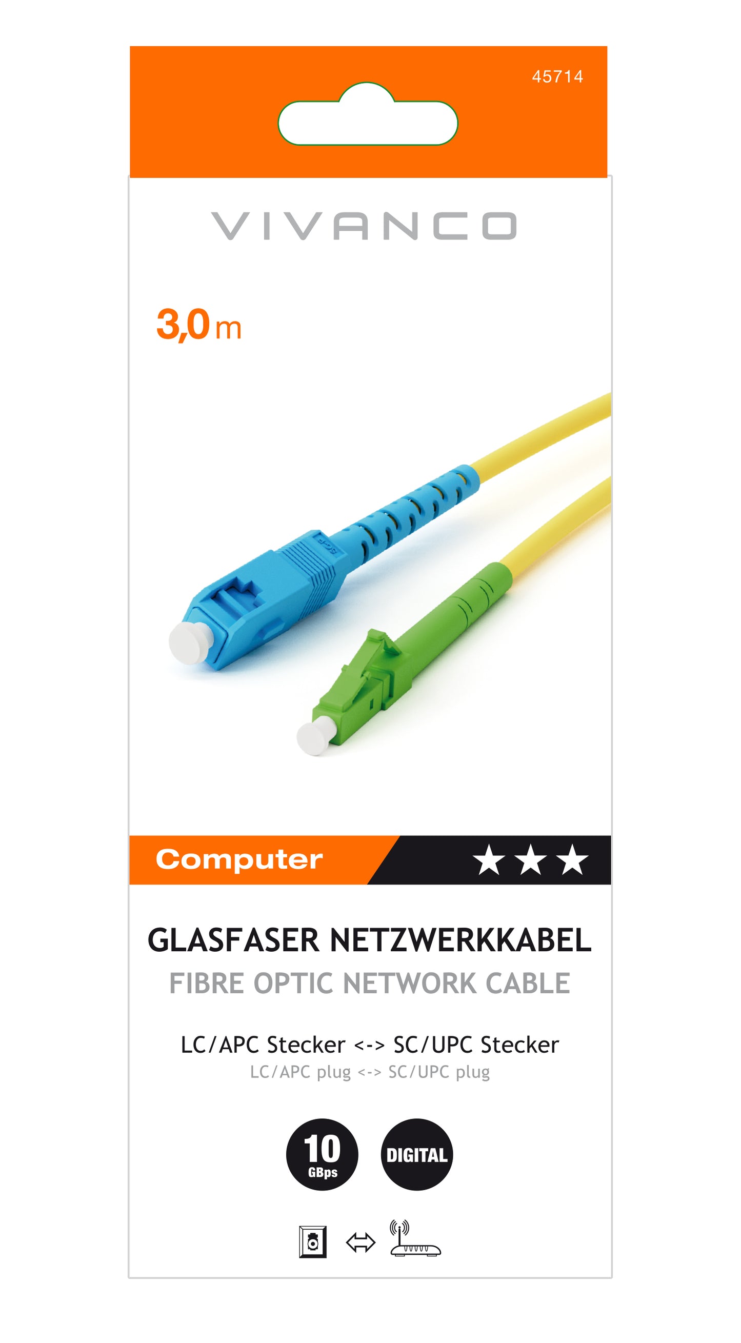 Glasfaser Netzwerkkabel, LC/APC Stecker ↔ SC/UPC (ASIN: B0DQGG2BQP)