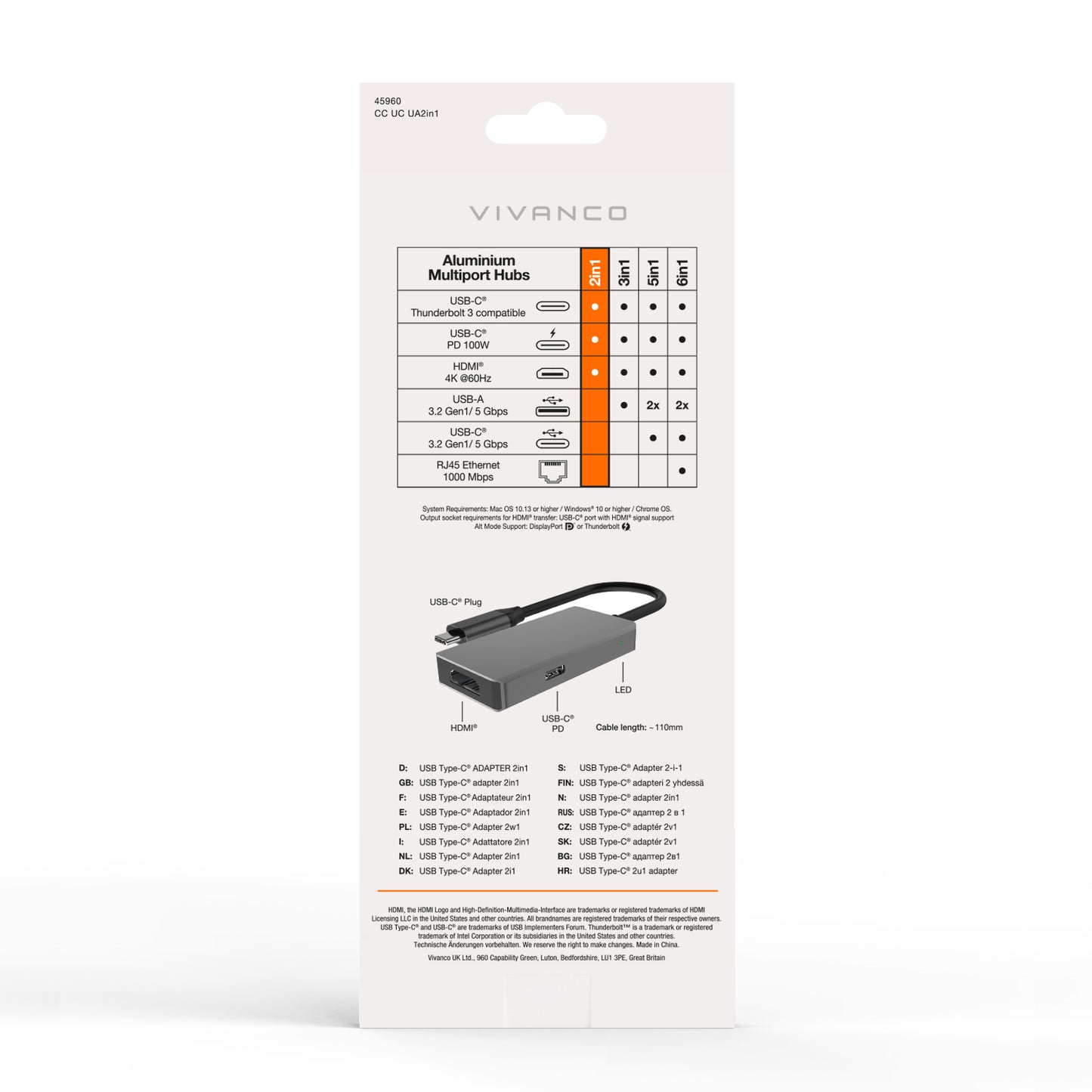 USB-C Multiport Hub 2in1, Alu Gehäuse, 4K 60Hz
