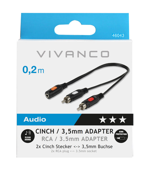 Audioadapter, 2× Cinchstecker ↔ 3,5 mm Kupplung