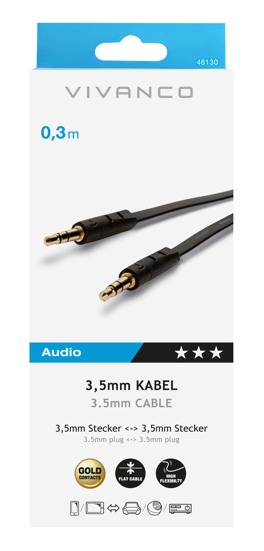 Audiokabel, flach, 0,3 m