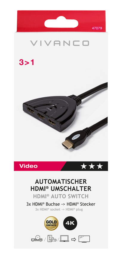 Automatischer HDMI Umschalter, 1080p 3>1 (ASIN: B07DKH7T8C)