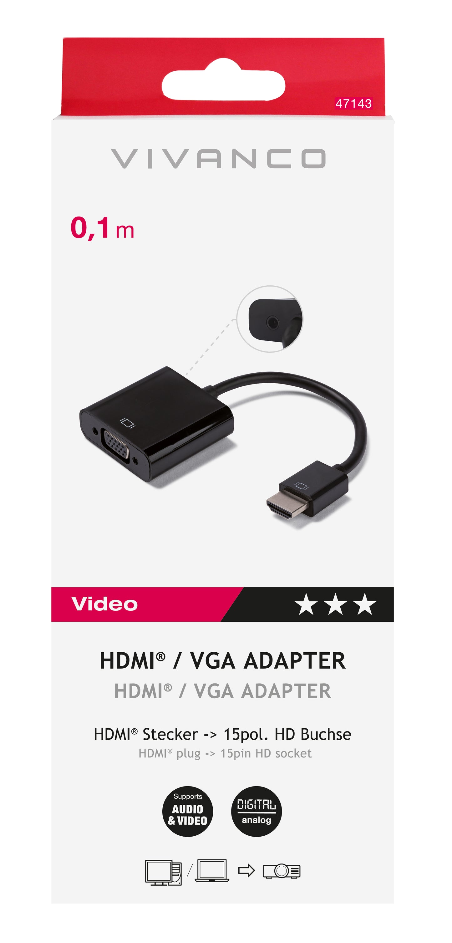 Videoadapter, HDMI Stecker ↔ VGA Buchse (ASIN: B07L5F3FDQ)