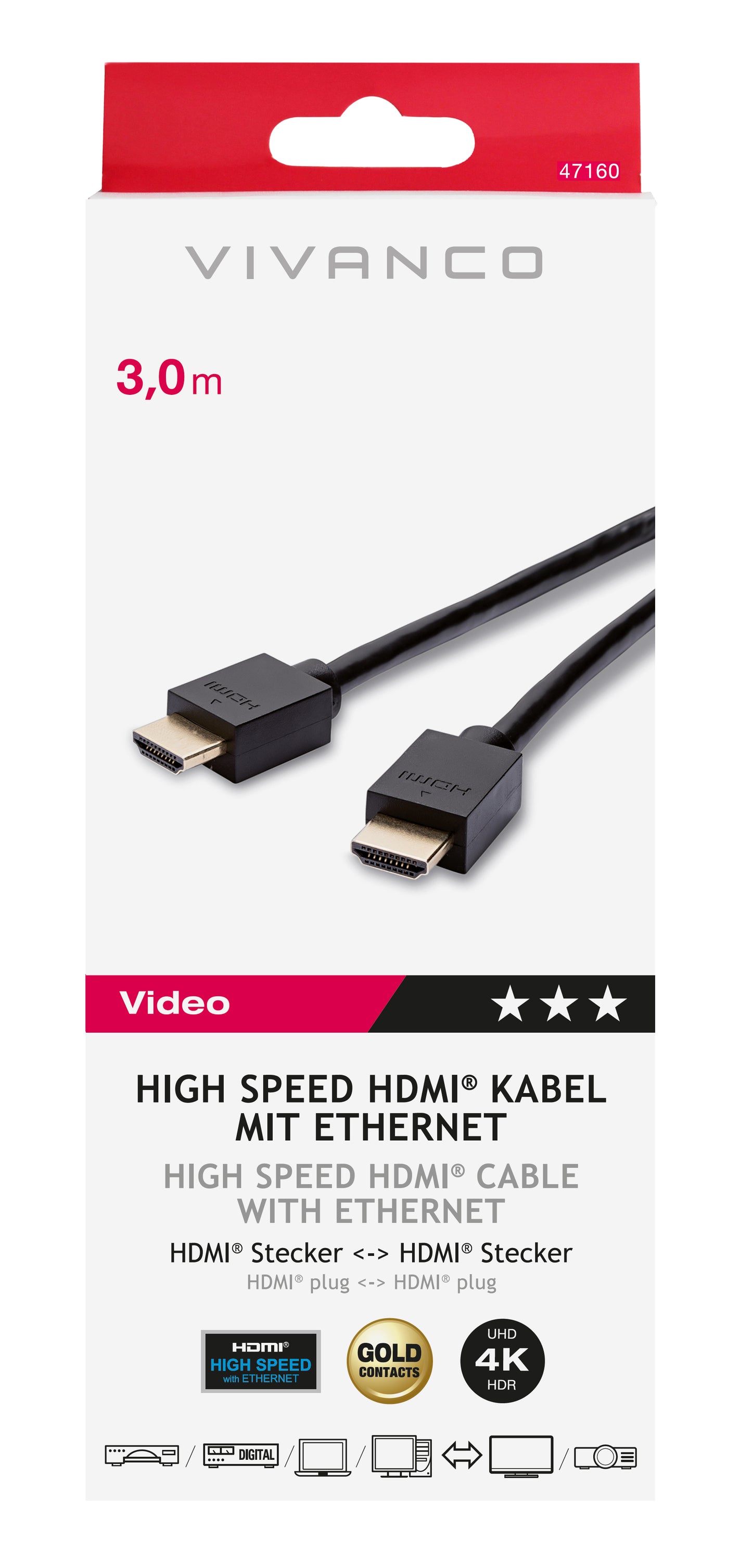 Videokabel, High Speed HDMI mit Ethernet, HDMI St.