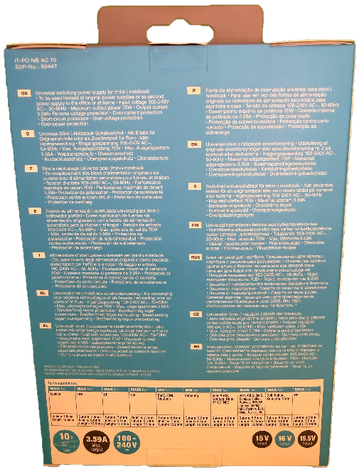 ACDC Notebook Netzteil 70W max.