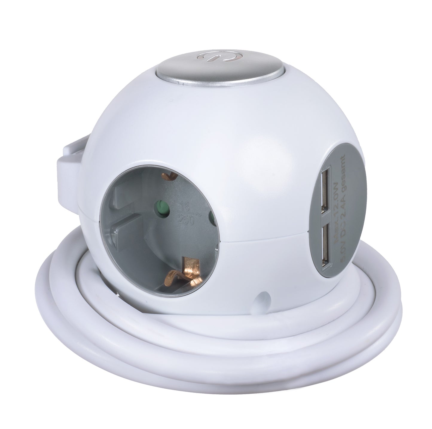 3fach Steckdosenwürfel mit Schalter und 2x USB