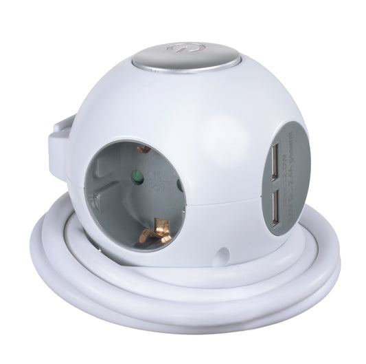 3fach Steckdosenwürfel mit Schalter und 2x USB